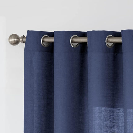 Melodieux Cortinas semitransparentes azul marino de 274 cm de largo para sala de estar, dormitorio, cortinas de gasa rústicas extra largas con aspecto de lino y ojales, 132 x 274 cm (2 paneles)