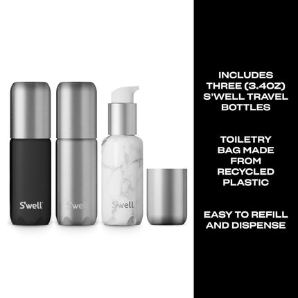 S'well 3.4oz Travel Bottle Set - Includes 3 Lightweight & Recyclable Aluminum Bottles - Leak-Proof Pumps are Suitable for a Range of Liquid Soaps, Lotions, Sanitizers & More - TSA Carry-On Approved
