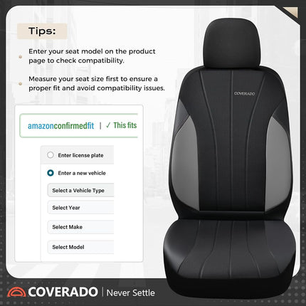 Coverado Car Seat Covers, Leather Seat Covers Full Set, Luxury Car Seat Protectors, Grey Driver Seat Covers 5 Seats Universal Fit for Most Vehicles