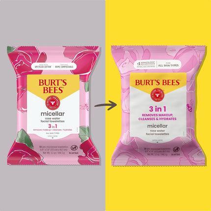Burts Bees Mothers Day Face Wipes Gifts for Mom, Makeup Remover Facial Cleansing Towelettes for All Skin Types, 3 in 1 Hydrating Micellar Cleanser with Rose Water, 30 Count (Pack Of 3)
