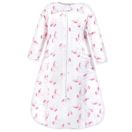 Saco de dormir de muselina de manga larga unisex de Hudson Baby, manta ponible, saco de dormir, unicornio rosa, 0-6 meses