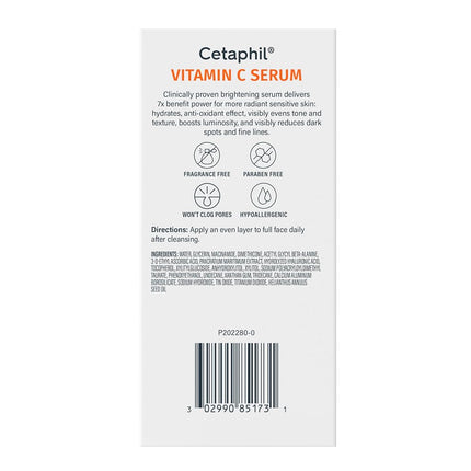 Cetaphil Vitamin C Serum, Visibly Reduces the Appearance of Dark Spots and Hyperpigmentation, Formula with Niacinamide, Developed for Sensitive Skin, Without White Fri 30 ml Liquid