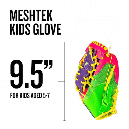 Franklin Sports Teeball Recreational Series Fielding Left Hand Glove with Baseball, 9.5-Inch, Purple/Lime/Pink/Yellow