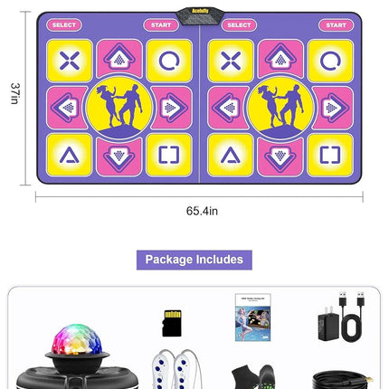 Acelufly Dance Mat - Wireless Flannel Dance Mat for TV with Camera, Non-Slip Exercise Dance Pad with Yoga Mode for Kids & Adults, Family-Friendly Game Mat Toy Girls & Boys (Purple+Yellow)