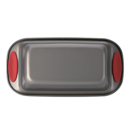 Rachael Ray 47962 Yum-o! Bakeware Oven Lovin' Nonstick Loaf Pan, 9-Inch by 5-Inch Steel Pan, Gray with Red Handles