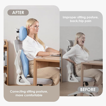 FLORICH Support lombaire avec coussin de nuque pour voiture, coussin de nuque pour chaises, oreiller de tête pour voiture ergonomique en mousse à mémoire de forme ultra-épais pour chaise de bureau (bleu)