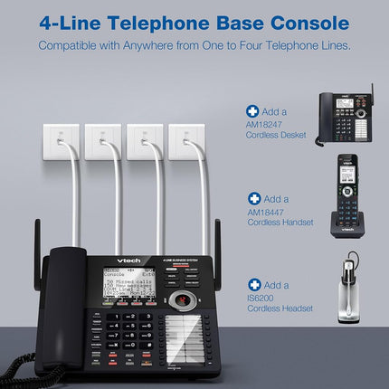 VTech AM18447 Main Console 4-Line Small Business Phone System - Expandable to 10 Stations, Digital Answering Machine, Auto Attendant, Intercom & Custom Music on Hold, Black