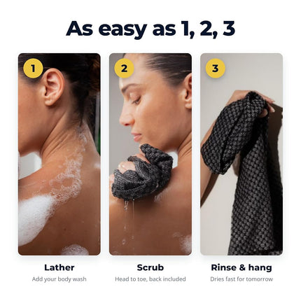 Exfoliating Washcloth Face & Body Scrub Towel - Japanese Exfoliating Towel with Hexagon Fibers, Exfoliating Body Scrubber with 2 Sides for Scrubbing & Washing - 1 Extra Long Towel