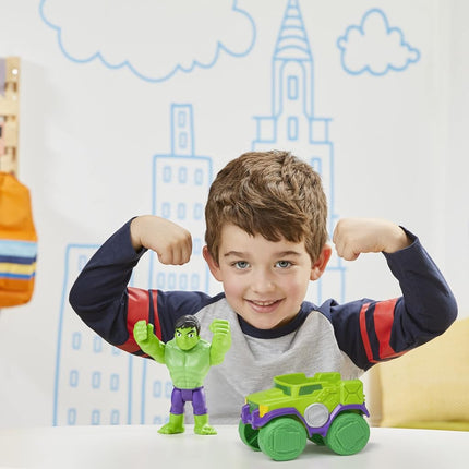Hasbro Marvel Spidey and His Amazing Friends Hulk Action Figure and Smash Truck Vehicle, Pre-School Toy for Children Aged 3 and Up, Multicolor (F3989)