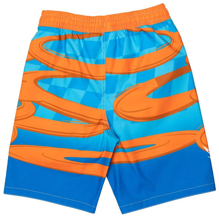 Hot Wheels Little Boys Raglan Pullover Swim Rash Guard Swim Trunks Blue 7-8