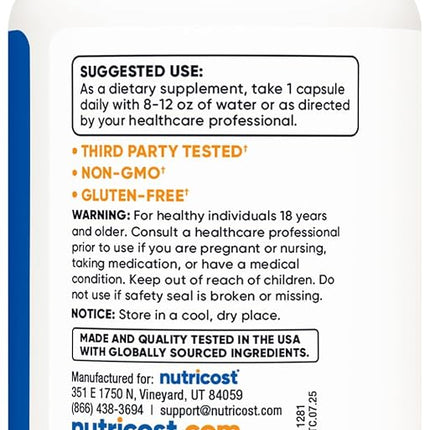 Nutricost N-Acetyl L-Cysteine 600Mg, 120 Veggie Capsules - Non-GMO, Gluten Free, Vegetable Caps