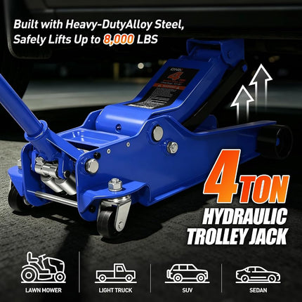 DNA MOTORING Low Profile Hydraulic Trolley Service/Floor Jack, 4 Ton (8000 lbs) Capacity, Lifting Range 4.5"-20",Blue,TOOLS-00308