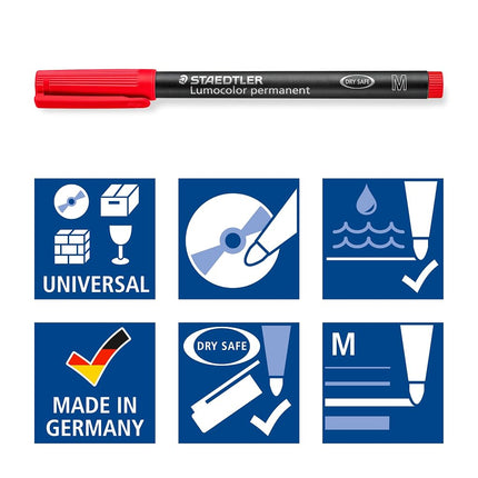 Staedtler 317 WP6 Lumocolor Universal Permanent Medium Pens - Assorted Colours