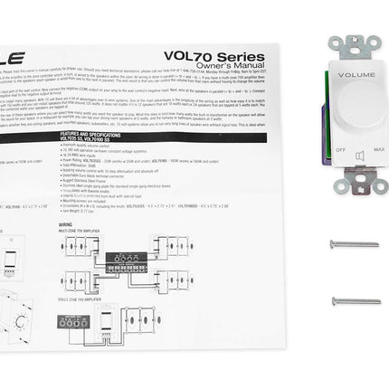 Rockville VOL7035 35W 70V Wall Volume Control, 1-Gang, White, Mono Audio, Easy Install, Dust-Protected, for Commercial Audio Systems
