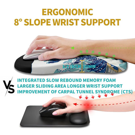 Hokafenle Ergonomic Mouse Pad Wrist Support, Wrist Rest Mousepad for Carpal Tunnel Pain Relief with Integrated Memory Foam Slope Massage Bulge (11.8x7.9 inch,Sea Wave