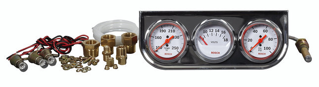 Bosch SP0F000046 Style Line 2" Triple Gauge Kit (White Dial Face, Chrome Bezel)