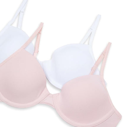 Hanes Girls' Molded Underwire Bra 2 Pack, Rosy/White, 36A