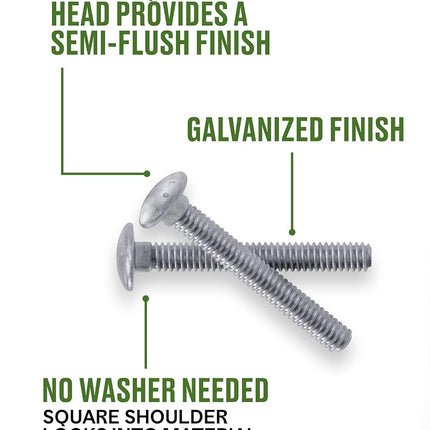 Hillman Group Galvanized Carriage Bolt 5/16” x 1-1/2”, 100 Count, Blunt Point, Alloy Steel, Self-Locking Round Head Fasteners, Wood and Metal, No Washer Needed, Rust-Resistant (812542)