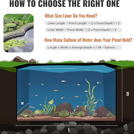 VEVOR 15 x 20 ft Pond Liner, 45 Mil Thickness, Pliable & Durable EPDM Material, Easy Cutting Underlayment for Fish or Koi,Waterfall, Fountains, Water Gardens, Black