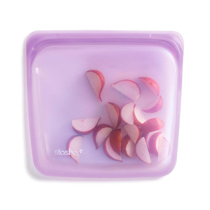 Stasher Silicone Reusable Storage Bag, Sandwich (Purple) | Food Meal Prep Storage Container | Lunch, Travel, Makeup, Gym Bag | Freezer, Oven, Microwave, Dishwasher Safe, Leakproof