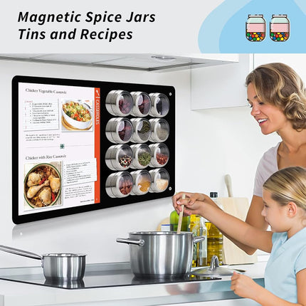 17.7" x 11.8" White Metal Magnetic Board - Magnet Bulletin Board to Display Magnetic Letters Numbers Animal, Poetry, Spice Jars, Notes, Photos, Suitable for Wall, Refrigerator, Cubicle, Cabinet