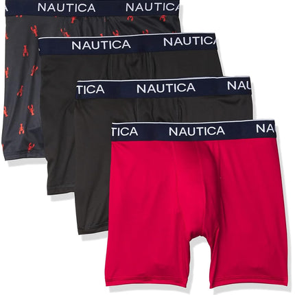 Nautica Men's 4 Pack Micro Boxer Briefs, 2 Black Red/Lobster-Black, L (Pack of 4)