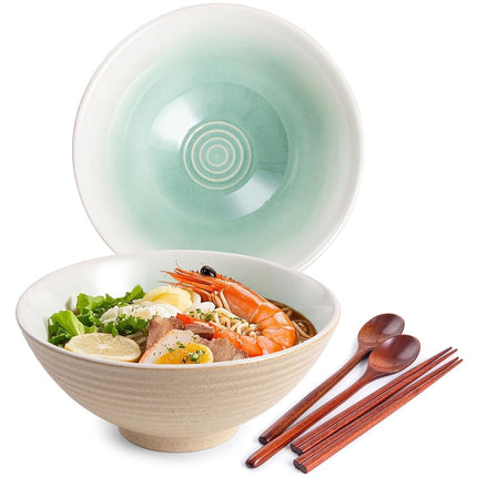 HOKELER Ceramic Japanese Ramen Bowl Set, 2 Sets As
