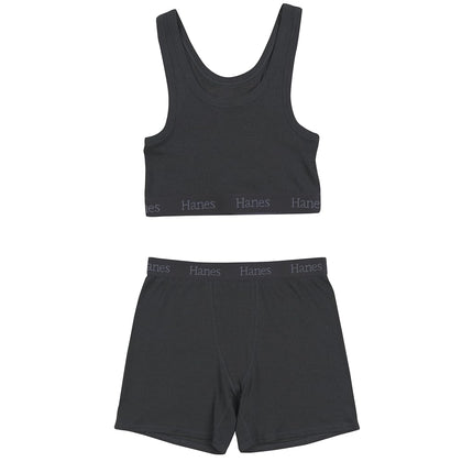 Hanes womens Originals 2-piece Lounge Set, Comfywear Supersoft Crop Top & Boxer Shorts Loungewear Set, Asphalt/Asphalt, S