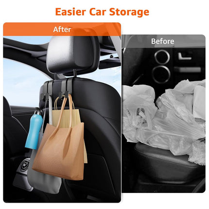 Geyrut Ganchos de Reposacabezas para Coche, Gancho Multifuncional de Cuero para Bolsos de Coche, Gancho Doble de Metal para Asiento Trasero, Perchas de Coche para Asientos, Organizadores de Coche (Paquete de 2, Gris)