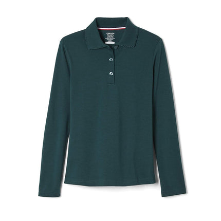 French Toast Girls Long Sleeve with Picot Collar (Standard & Plus) School Uniform Polo Shirt, Hunter, 14-16 US Green