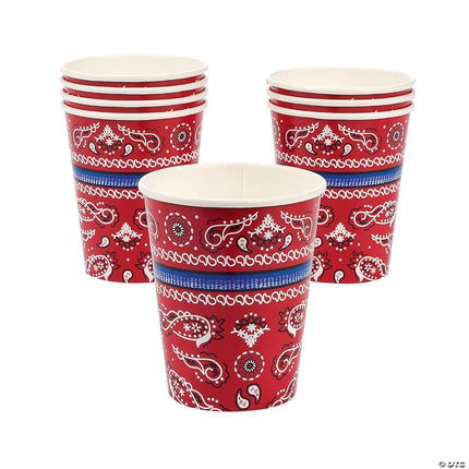 Oriental Trading Bandana Paper Cup 8-Pieces, Red