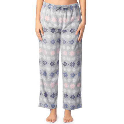 Fruit of the Loom Women's Sueded Jersey Crew Top and Fleece Pant Sleep Set, Grey Heather/Nordic Snow, S