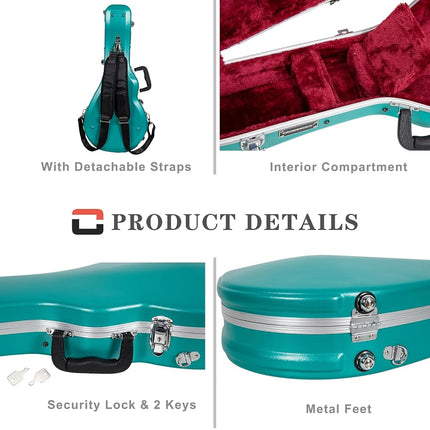 Crossrock F-Style Mandolin Case | ABS Molded Hardshell with Security Lock, Metal Feet, and Detachable Straps-Mint Blue (CRA862MFMB)