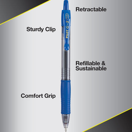 PILOT G2 Stylos à bille gel rétractables de qualité supérieure, pointe grasse (1,0 mm), bleue, 36/paquet (84099)