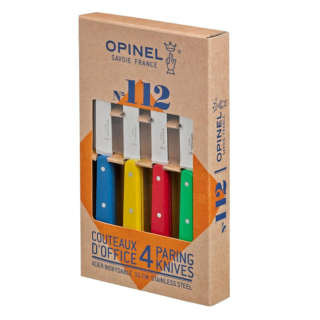 Opinel 112 Assorted Classic Colors Kitchen Paring Knives (Set of 4), Blue/Yellow