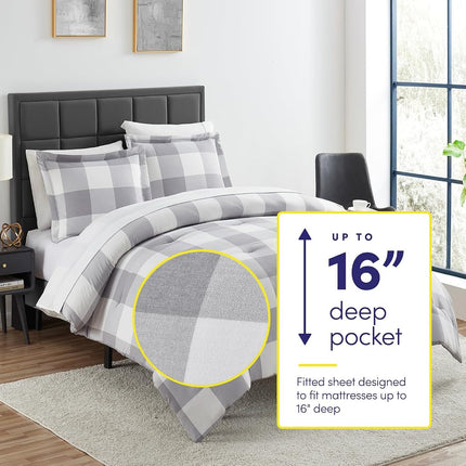 Sweet Home Collection Ultra Soft Down Alternative Set & Luxurious Bed Sheets, Polyester, Checkered Box, Twin