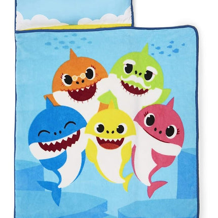 Baby Shark Toddler Nap Mat - Includes Pillow and Fleece Blanket – Great for Boys and Girls Napping at Daycare, Preschool, Or Kindergarten - Fits Sleeping Toddlers and Young Children