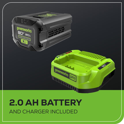 Coupe-bordures sans fil Greenworks 80V 16" sans balai (fibre de carbone), batterie 2,0 Ah et chargeur inclus