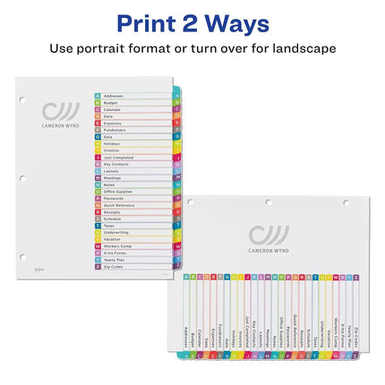 Avery A-Z 26 Tab Dividers for 3 Ring Binders, Customizable Table of Contents, Multicolor Tabs, 1 Set, 12 Packs (11844)
