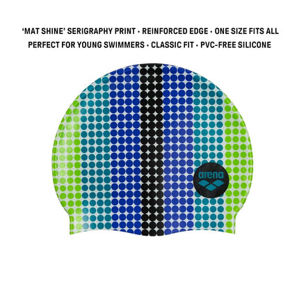 arena Unisex Junior Print Swim Cap for Boys and Girls, 100% Silicone, One Size, Circle Stripe