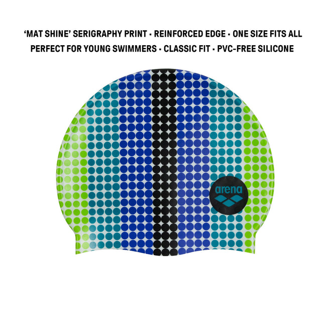 arena Unisex Junior Print Swim Cap for Boys and Girls, 100% Silicone, One Size, Circle Stripe