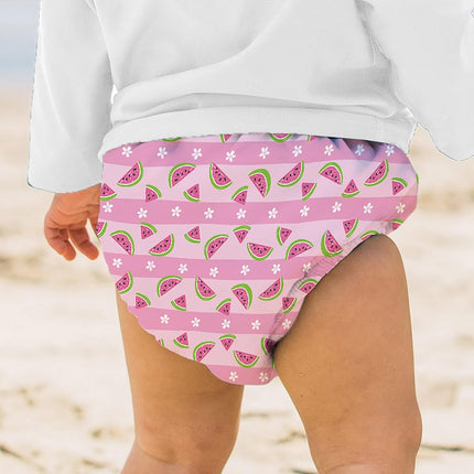 green sprouts i Play. by Girls' Pull-up Reusable Absorbent Swimsuit Diaper, Light Pink Watermelon Stripe, 3T