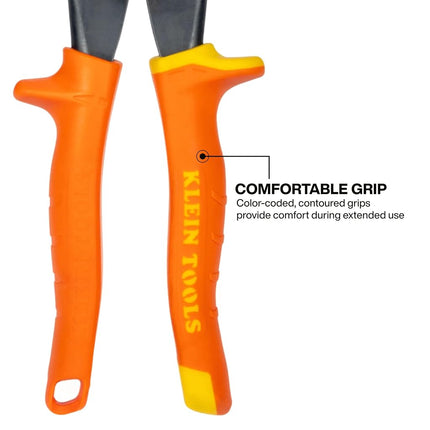 Klein Tools 1302S Aviation Tin Snips, Straight, Long Cut, Heavy Duty Metal Cutting Shears with Forged Steel Blade