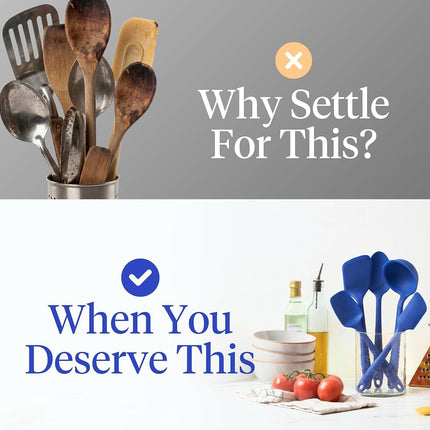 GIR: Get It Right - 5 Piece Essentials All Purpose Set - Ladle, Spatula, Flip, Spoon & Spoonula, Non-stick, Heat Resistant, Dishwasher Safe, Kitchen Utensils, Baking Supplies - Royal Blue