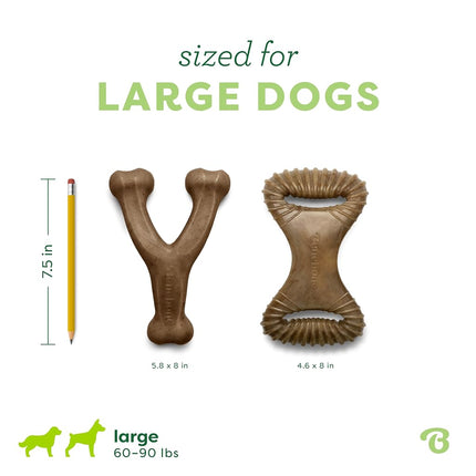 Benebone 2-Pack Wishbone/Dental Durable Dog Chew Toys, Real Bacon, Large