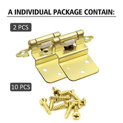 3/8 Inch Inset Brass Gold Cabinet Hinges, (10 Pairs - 20 Pack) Self Closing Hinges for Cabinets Doors, Kitchen Cabinet Door Hinges Hardware
