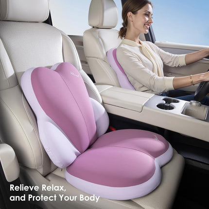 FLORICH 3 PCS Seat Cushion for Carseat Lumbar Support Pillow Car Neck Headrest Pillows Ultrathick Memory Foam Seat Pads Pressure Relief Back Cushion for Office Chair(Purple)