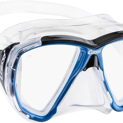 CRESSI Big Eyes Mask Clear/Azure - Single Big Eyes Mask for Diving and Snorkelling, Transparent/Azure, One Size, Adults