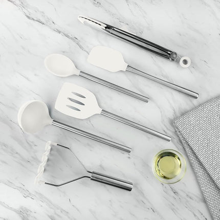 Tovolo 6-Piece Premium Silicone Utensil Set (White): Essential Kitchen Tools | Sturdy Utensils for Home, Apartment, or College Dorms