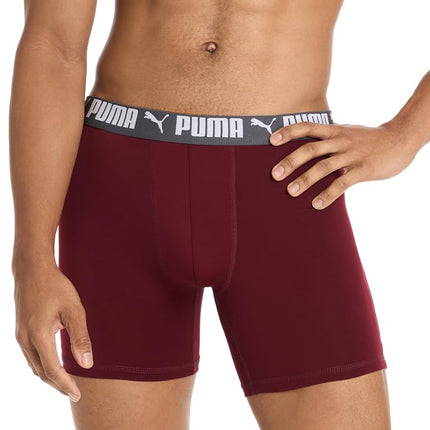 PUMA Men's 5 Pack Performance Boxer Briefs, Ruby/Blue/Black/Grey, S